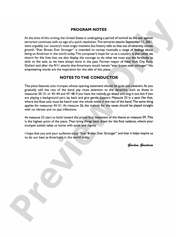 Ever Braver, Ever Stronger (An American Elegy) - Concert Band Conductor Score & Parts (Digital Download)