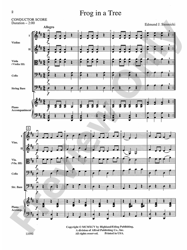 Frog in a Tree – String Orchestra Conductor Score & Parts (Digital Download)