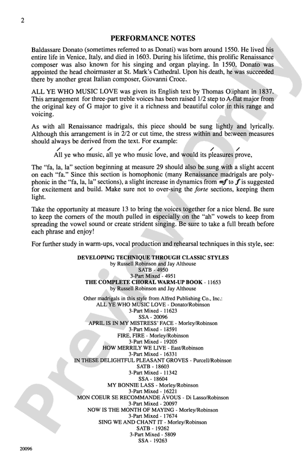 All Ye Who Music Love - SSA, a cappella Choral Octavo (Digital Download)