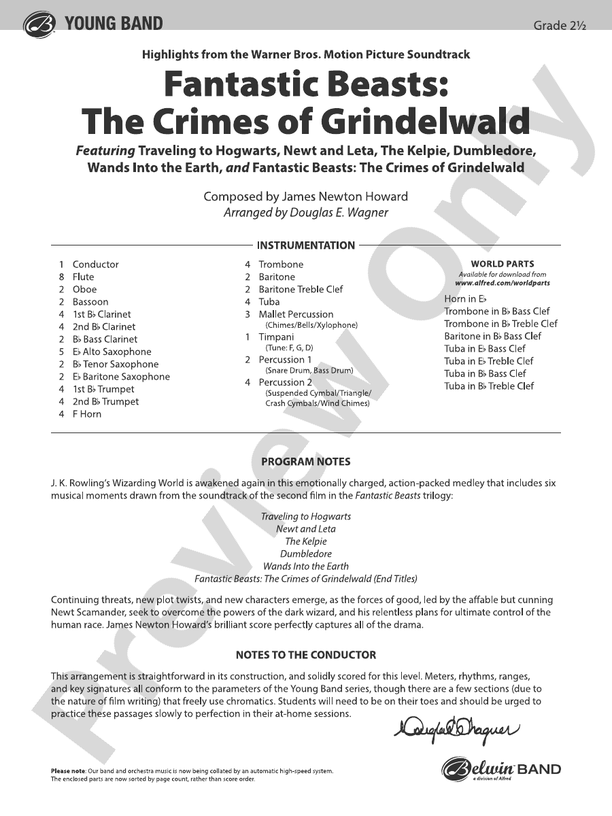 Fantastic Beasts: The Crimes of Grindelwald - Concert Band Conductor Score & Parts (Digital Download)