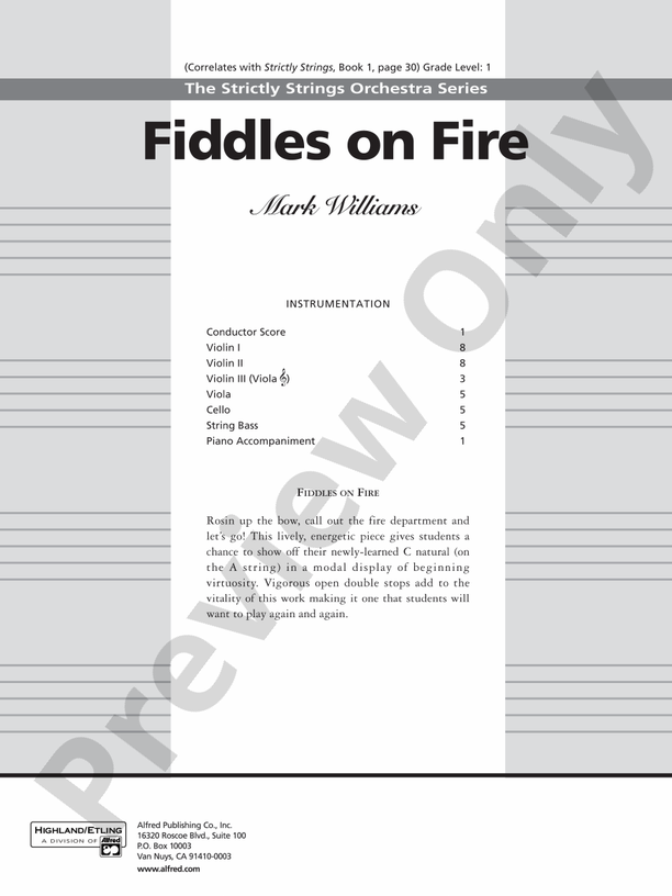 Fiddles on Fire – String Orchestra Conductor Score & Parts (Digital Download)