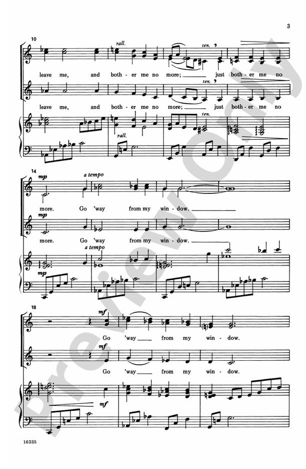 Go 'Way from My Window – SSA Choral Octavo (Digital Download)