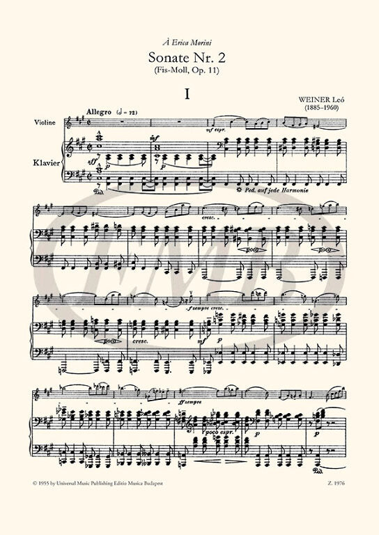 Weiner - Sonata #2 in F#min Op11 - Violin/Piano Accompaniment EMB Z1976