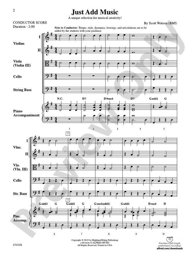 Just Add Music - String Orchestra Conductor Score & Parts (Digital Download)