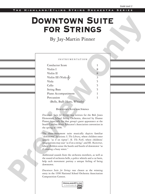 Downtown Suite for Strings – String Orchestra Conductor Score & Parts (Digital Download)