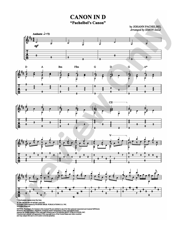 Canon in D - Guitar TAB (Digital Download)