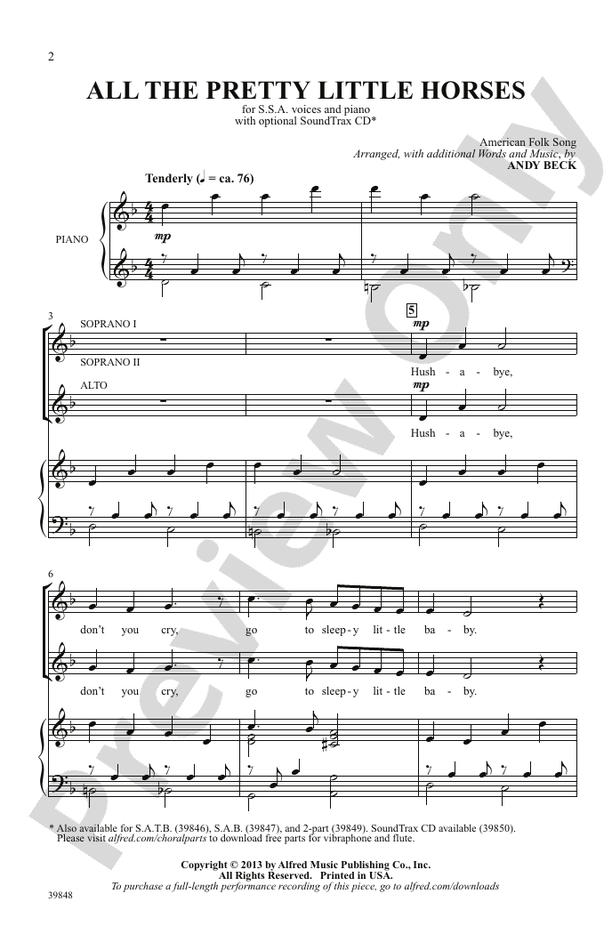 All the Pretty Little Horses - SSA Choral Octavo (Digital Download)