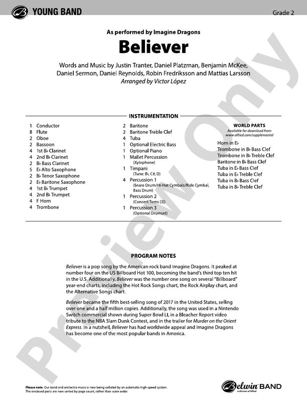 Believer - Concert Band Conductor Score & Parts (Digital Download)