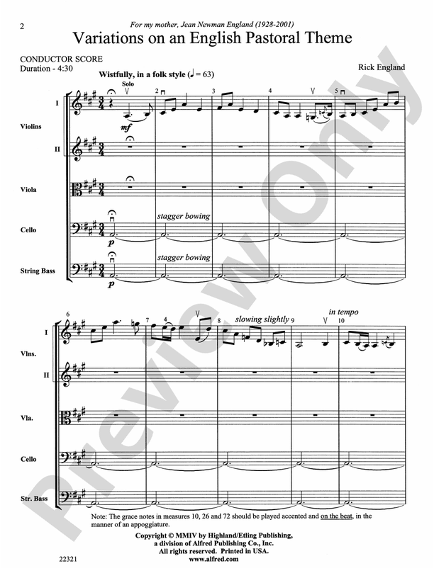 Variations on an English Pastoral Theme – String Orchestra Conductor Score & Parts (Digital Download)