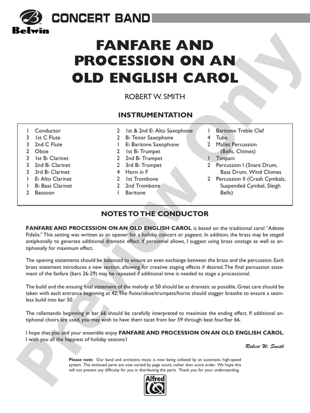 Fanfare and Processional on an Old English Carol - Concert Band Conductor Score & Parts (Digital Download)