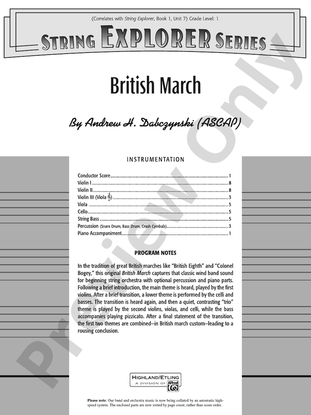 British March - String Orchestra Conductor Score & Parts (Digital Download)