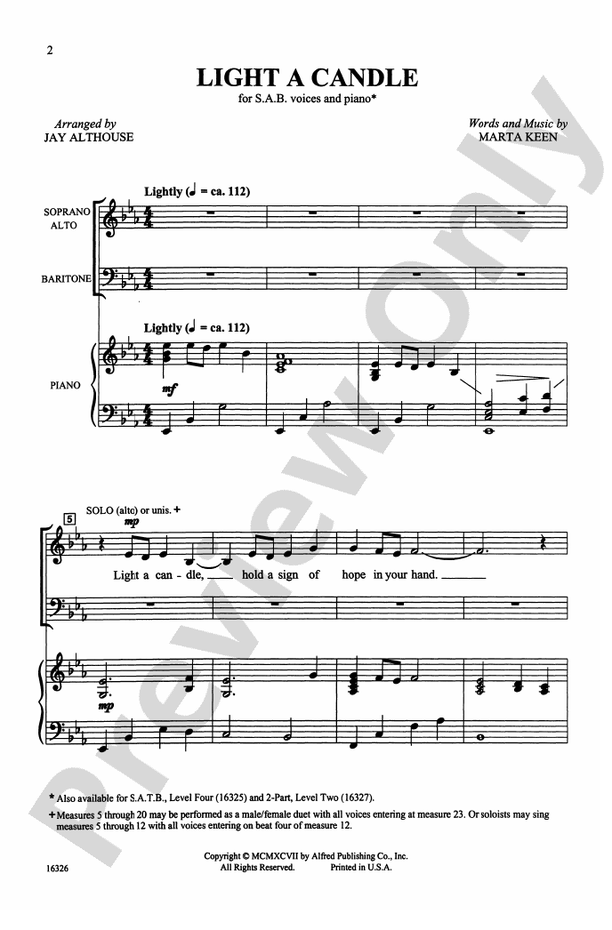 Light a Candle – SAB Choral Octavo (Digital Download)