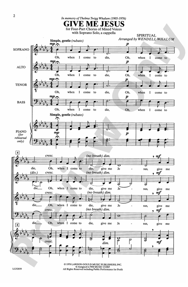 Give Me Jesus – SATB Choral Octavo (Digital Download)