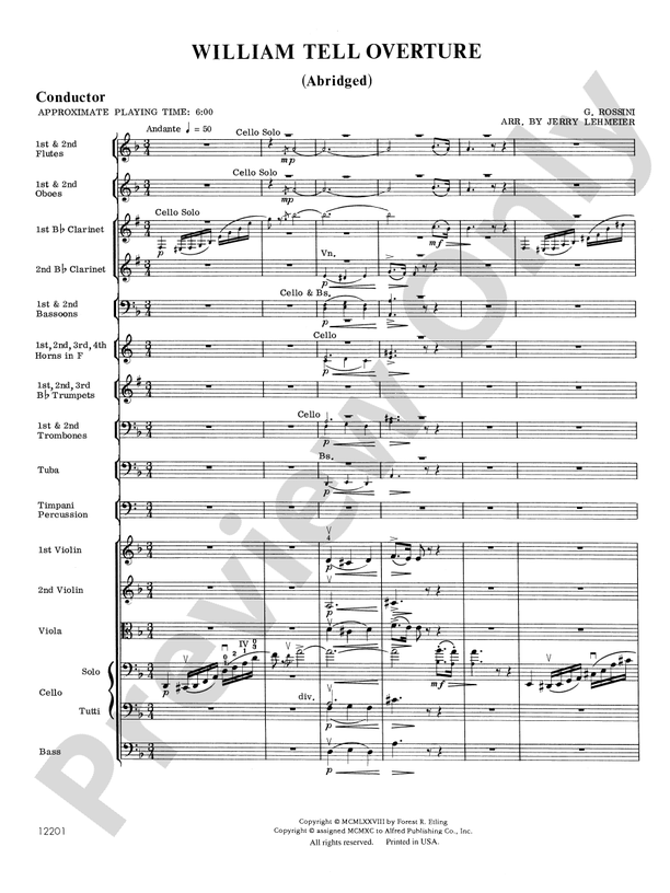 William Tell Overture – Full Orchestra Conductor Score & Parts (Digital Download)