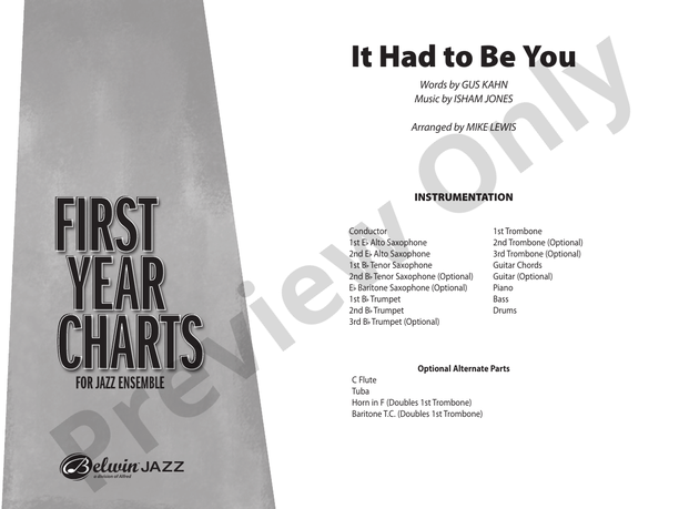 It Had to Be You - Jazz Ensemble Conductor Score & Parts (Digital Download)