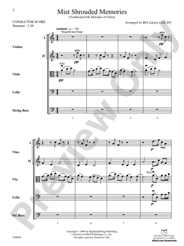 Mist Shrouded Memories – String Orchestra Conductor Score & Parts (Digital Download)