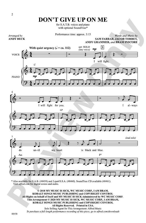 Don't Give Up on Me – SATB Choral Octavo (Digital Download)