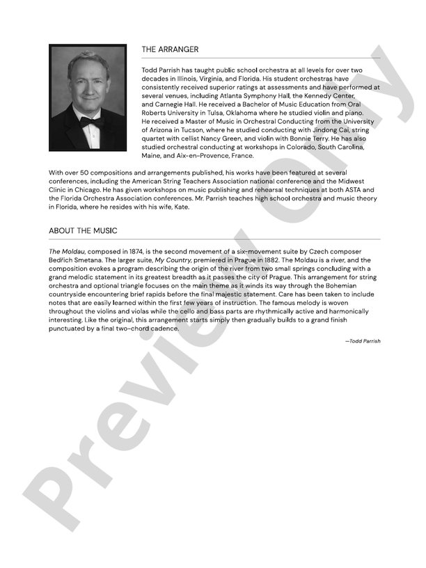 The Moldau – String Orchestra Conductor Score & Parts (Digital Download)