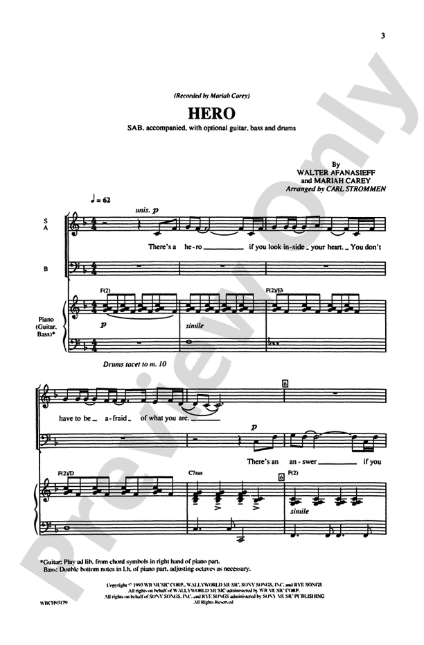 Hero (recorded by Mariah Carey) – SAB Choral Octavo (Digital Download)