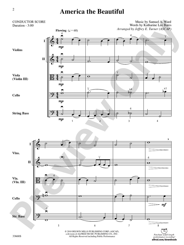 America the Beautiful (Grade 3) – String Orchestra Conductor Score & Parts (Digital Download)
