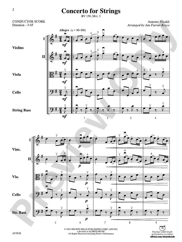 Concerto for Strings RV 158, Mvt. 3 – String Orchestra Conductor Score & Parts (Digital Download)