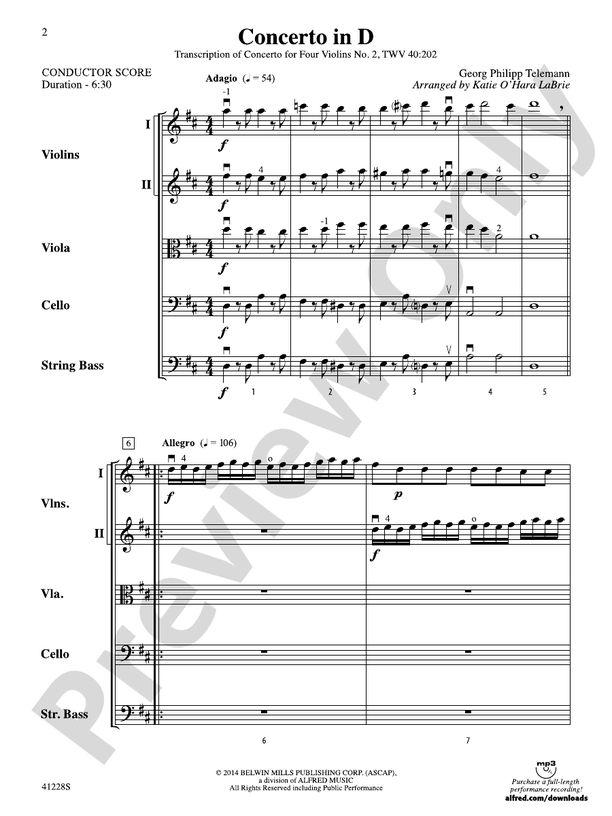 Concerto in D (Grade 3.5) – String Orchestra Conductor Score & Parts (Digital Download)