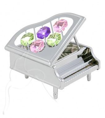 Crystocraft Silver Plated Grand Piano with Colourful Crystals
