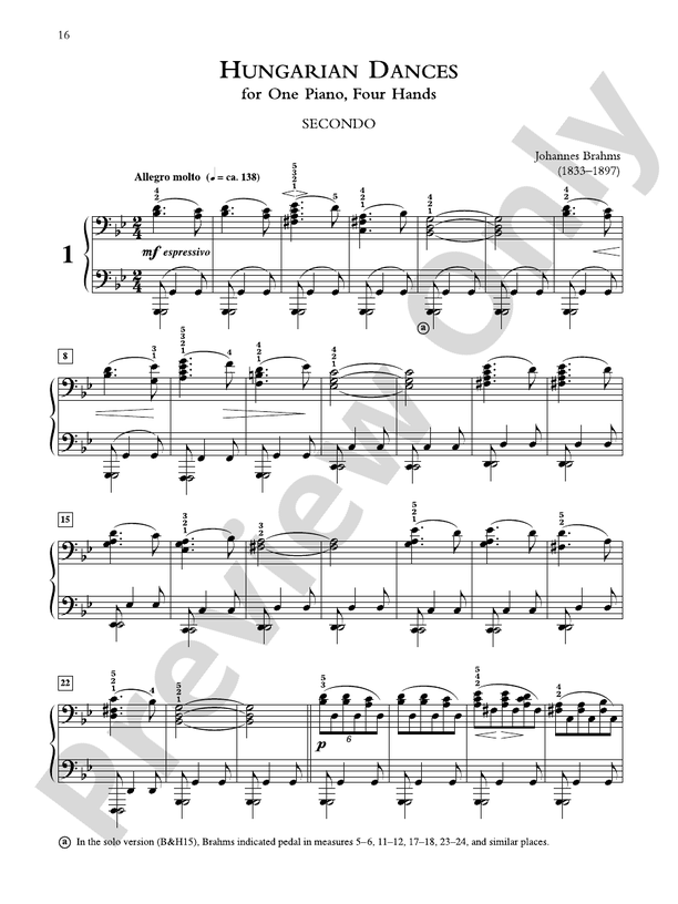 Brahms - Hungarian Dances, Volume 1 - 1 Piano, 4 Hands (Digital Download)