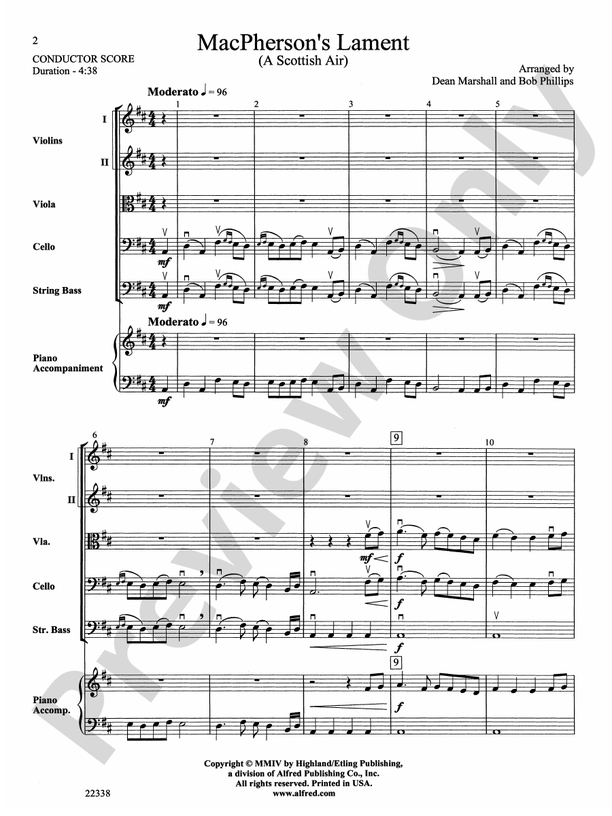 MacPherson's Lament (A Scottish Air) – String Orchestra Conductor Score & Parts (Digital Download)