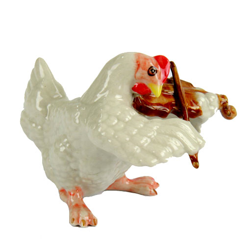 Hen Chicken Playing the Violin Porcelain Figurine