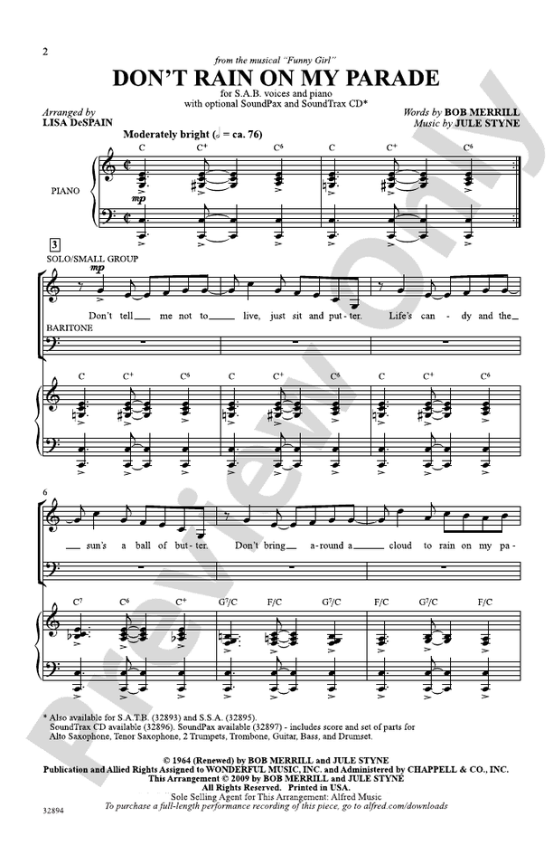 Don't Rain on My Parade – SAB Choral Octavo (Digital Download)