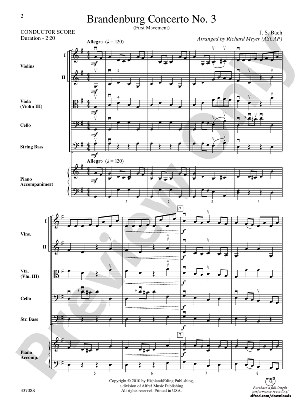 Brandenburg Concerto No. 3 (First Movement) – String Orchestra Conductor Score & Parts (Digital Download)