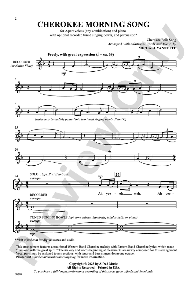Cherokee Morning Song - 2 Part (Any Combination) Choral Octavo (Digital Download)