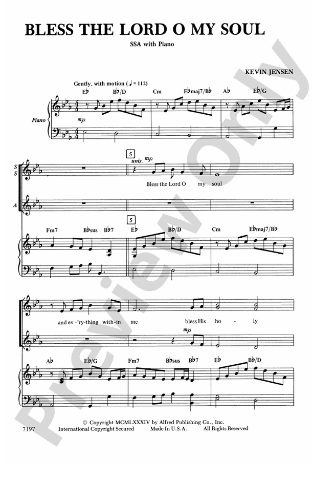 Bless the Lord, O My Soul – SSA Choral Octavo (Digital Download)