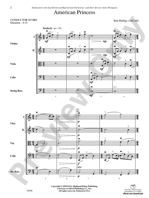 American Princess – String Orchestra Conductor Score & Parts (Digital Download)