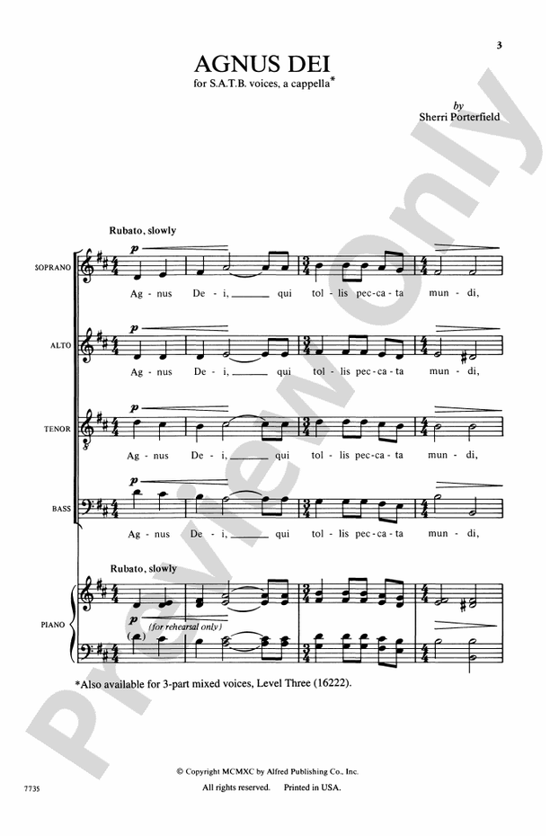 Agnus Dei - SATB, a cappella Choral Octavo (Digital Download)
