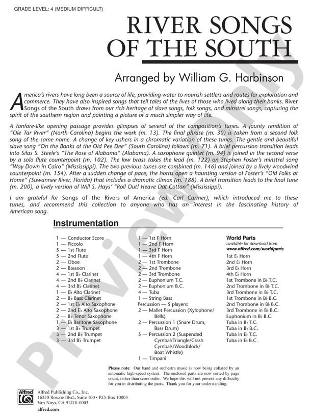 River Songs of the South - Concert Band Conductor Score & Parts (Digital Download)