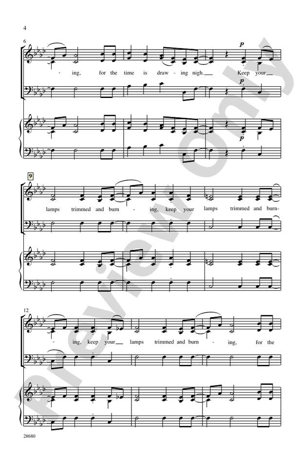 Keep Your Lamps Trimmed and Burning – 3 Part Mixed, a cappella Choral Octavo (Digital Download)