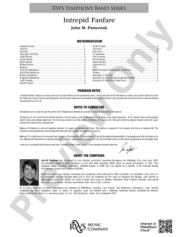 Intrepid Fanfare - Concert Band Conductor Score & Parts (Digital Download)