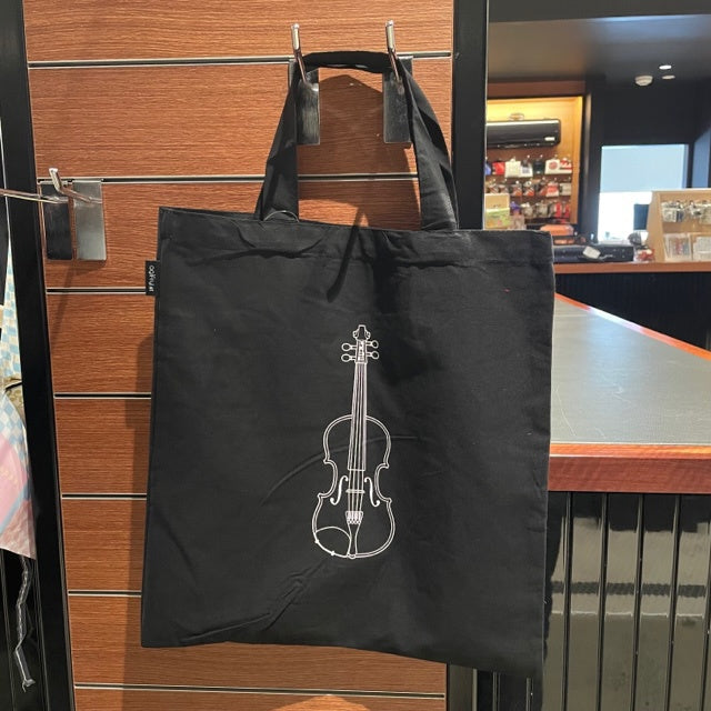 Cotton Tote or Music Bag Black with a White Violin on the Front and Back