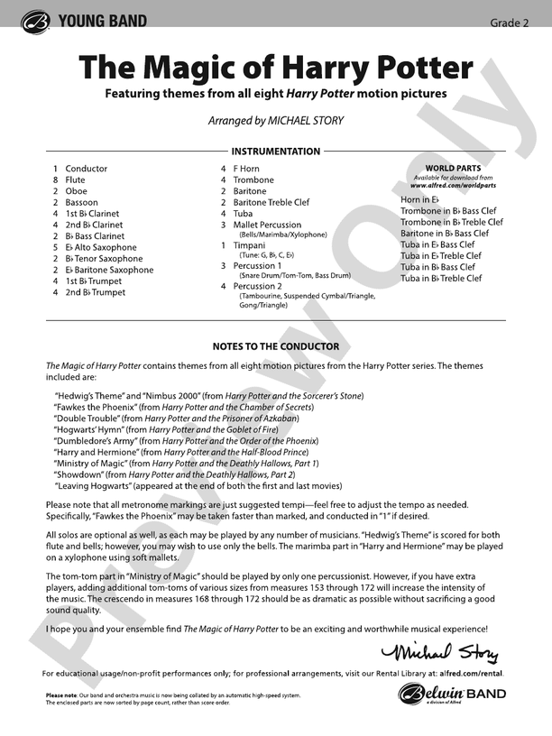 The Magic of Harry Potter - Concert Band Conductor Score & Parts (Digital Download)