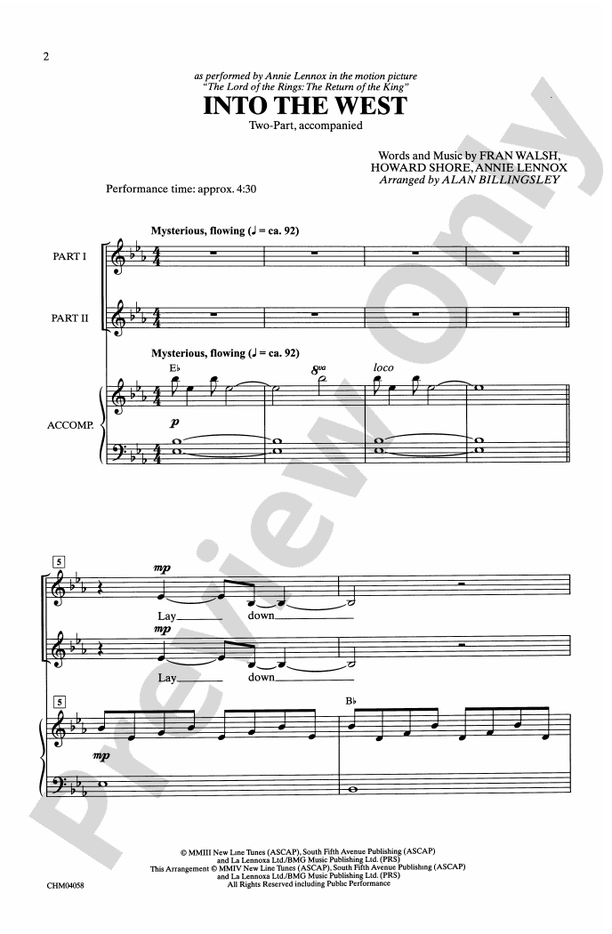 Into the West (from The Lord of the Rings - 2-Part Choral Octavo (Digital Download)