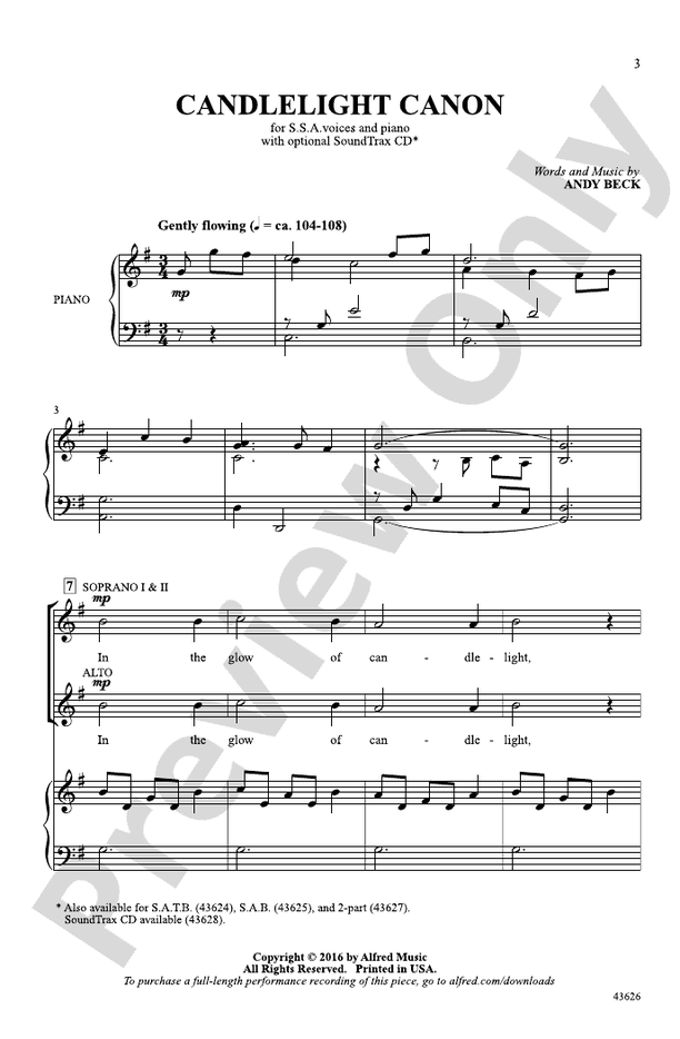 Candlelight Canon – SSA Choral Octavo (Digital Download)