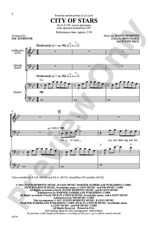 City of Stars – SATB Choral Octavo (Digital Download)