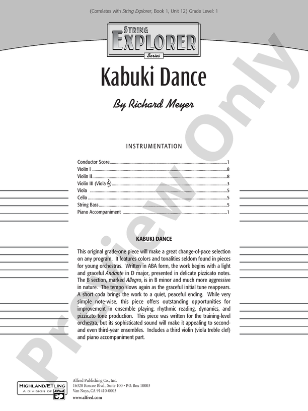Kabuki Dance – String Orchestra Conductor Score & Parts (Digital Download)