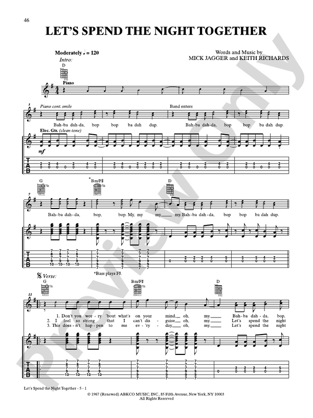 Let's Spend the Night Together - Guitar TAB (Digital Download)