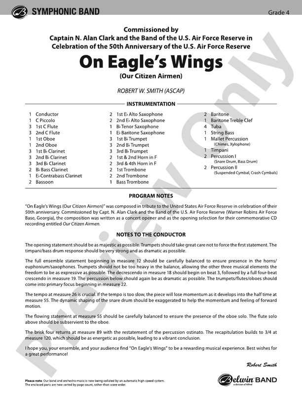 On Eagle's Wings - Concert Band Conductor Score & Parts (Digital Download)
