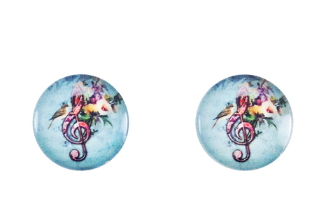 Stud Earrings Floral Treble Clef