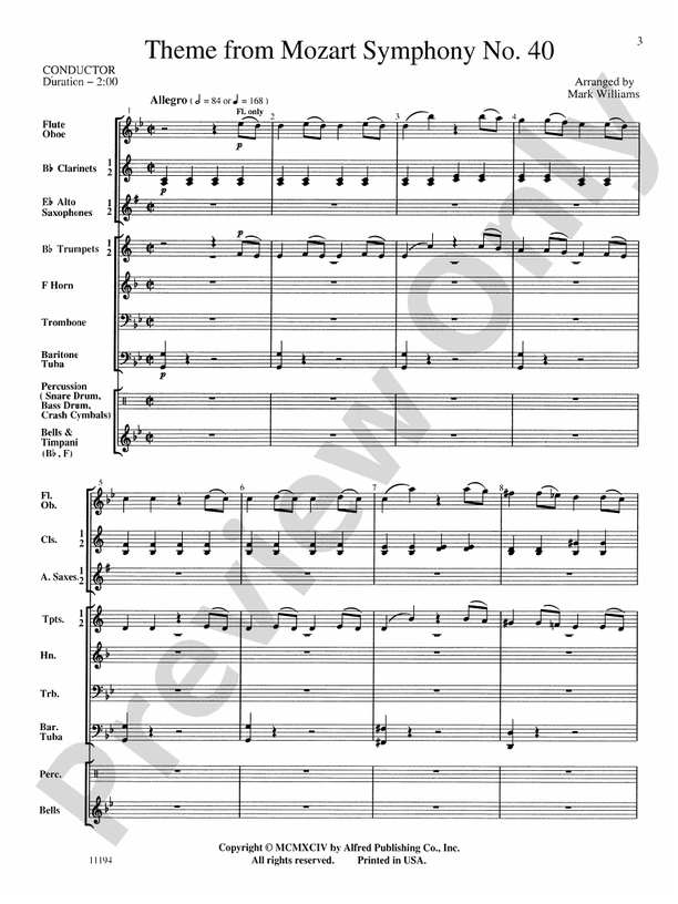 Theme from Mozart Symphony No. 40 - Concert Band Conductor Score & Parts (Digital Download)