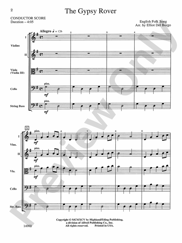 The Gypsy Rover – String Orchestra Conductor Score & Parts (Digital Download)